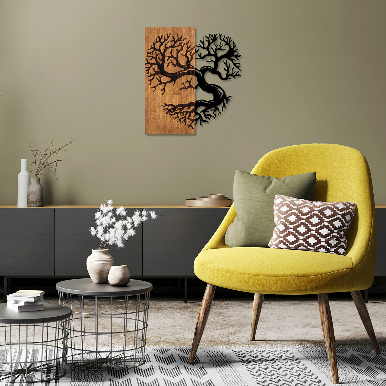Decoratiune de perete, Monumental Tree 4, Dimensiune: 58 x 58 cm, Nuc / Negru - imagine 7